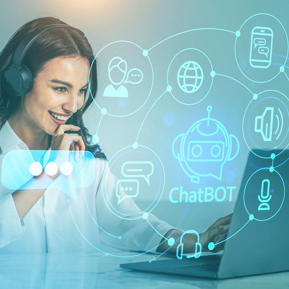 customer service representative uses chat AI interface